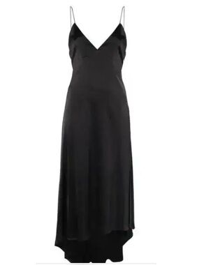 Alice + Olivia Black Satin Maxi Dress Gown High Low Hem Small